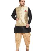 Men'S Black, Rose Gold And White Silk Blend Jacket Kurta Dhoti Set