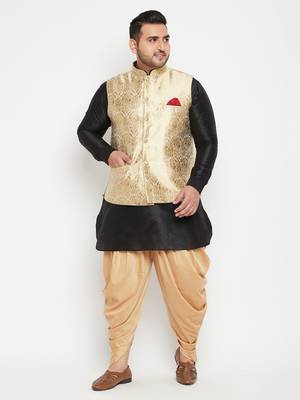Black, Rose Gold And White Silk Blend Jacket Kurta Dhoti Set 2