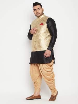 Black, Rose Gold And White Silk Blend Jacket Kurta Dhoti Set 3