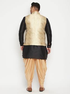 Black, Rose Gold And White Silk Blend Jacket Kurta Dhoti Set 4