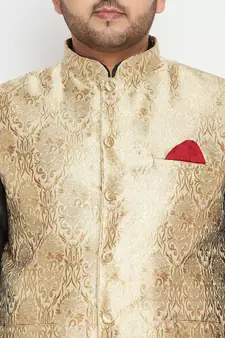 Black, Rose Gold And White Silk Blend Jacket Kurta Dhoti Set