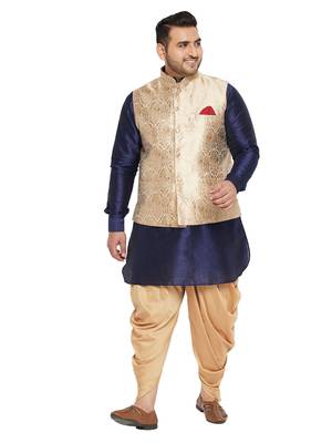 Rose Gold, Rose Gold And White Silk Blend Jacket Kurta Dhoti Set 1