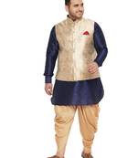 Men'S Rose Gold, Rose Gold And White Silk Blend Jacket Kurta Dhoti Set