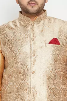 Rose Gold, Rose Gold And White Silk Blend Jacket Kurta Dhoti Set