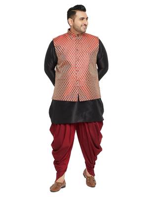 Black And Maroon Silk Blend Kurta Ja 1