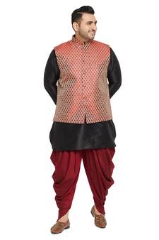 Men'S Black And Maroon Silk Blend Kurta Ja