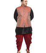 Black And Maroon Silk Blend Kurta Ja