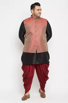 Black And Maroon Silk Blend Kurta Ja