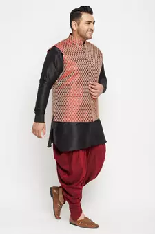 Black And Maroon Silk Blend Kurta Ja