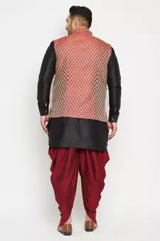 Black And Maroon Silk Blend Kurta Ja