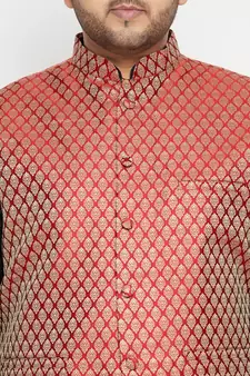 Black And Maroon Silk Blend Kurta Ja