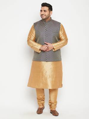 Rose Gold, Blue And White Silk Blend Jacket Kurta Pyjama Set 2