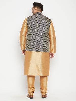 Rose Gold, Blue And White Silk Blend Jacket Kurta Pyjama Set 4