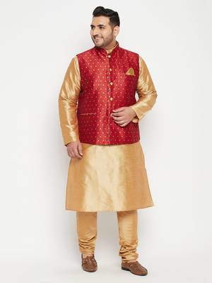 Rose Gold, Maroon And White Silk Blend Jacket Kurta Pyjama Set 2