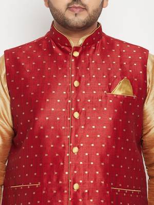 Rose Gold, Maroon And White Silk Blend Jacket Kurta Pyjama Set 5