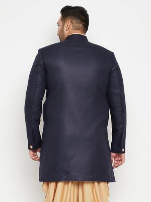 Men'S Navy Blue Silk Blend Sherwani Only Top 4
