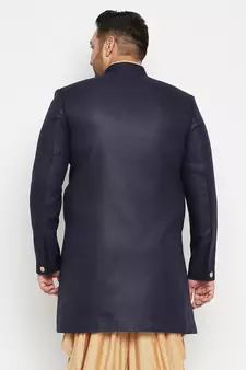 Men'S Navy Blue Silk Blend Sherwani Only Top