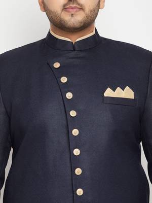 Men'S Navy Blue Silk Blend Sherwani Only Top 5