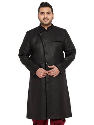 Men'S Black Silk Blend Sherwani Only Top 1