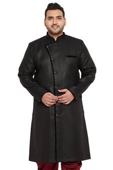Men'S Black Silk Blend Sherwani Only Top