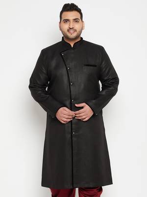 Men'S Black Silk Blend Sherwani Only Top 2