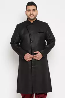 Men'S Black Silk Blend Sherwani Only Top