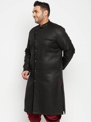 Men'S Black Silk Blend Sherwani Only Top 3