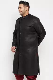 Men'S Black Silk Blend Sherwani Only Top