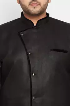 Men'S Black Silk Blend Sherwani Only Top