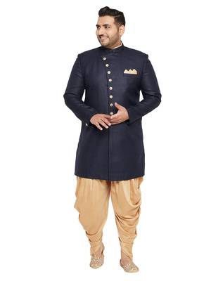 Navy Blue And Rose Gold Silk Blend Sherwani Set 1