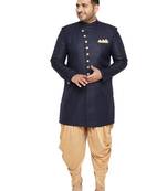 Navy Blue And Rose Gold Silk Blend Sherwani Set