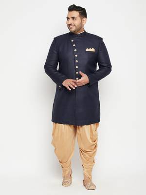 Navy Blue And Rose Gold Silk Blend Sherwani Set 2