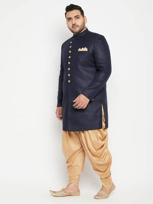 Navy Blue And Rose Gold Silk Blend Sherwani Set 3