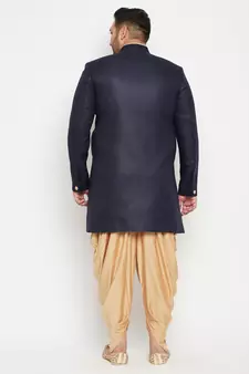 Navy Blue And Rose Gold Silk Blend Sherwani Set