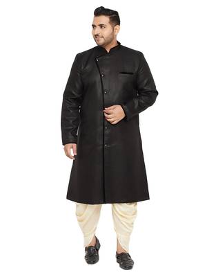 Black And Gold Silk Blend Sherwani Set 1