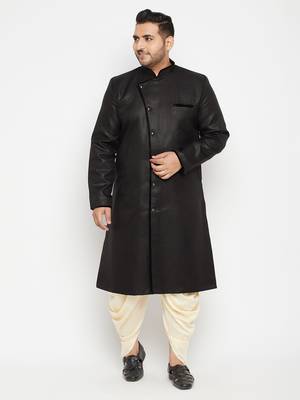 Black And Gold Silk Blend Sherwani Set 2