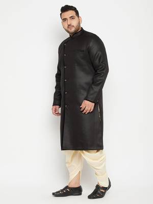 Black And Gold Silk Blend Sherwani Set 3