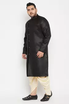 Black And Gold Silk Blend Sherwani Set