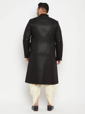 Black And Gold Silk Blend Sherwani Set 4