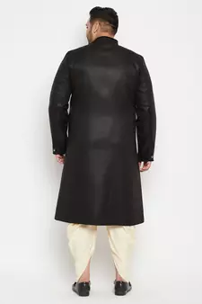 Black And Gold Silk Blend Sherwani Set