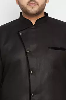 Black And Gold Silk Blend Sherwani Set