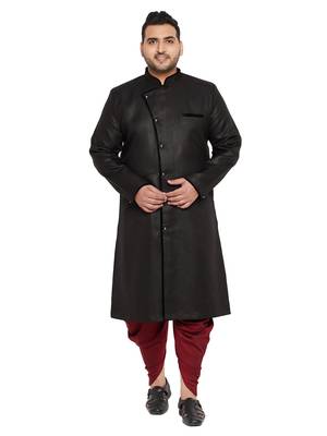 Black And Maroon Silk Blend Sherwani Set 1