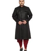 Black And Maroon Silk Blend Sherwani Set