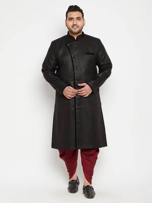 Black And Maroon Silk Blend Sherwani Set 2