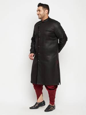 Black And Maroon Silk Blend Sherwani Set 3