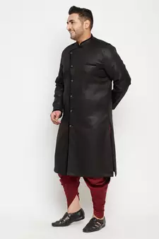 Black And Maroon Silk Blend Sherwani Set