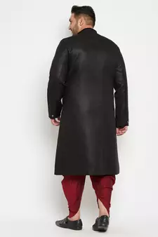 Black And Maroon Silk Blend Sherwani Set