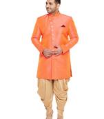 Orange woven silk blend sherwani
