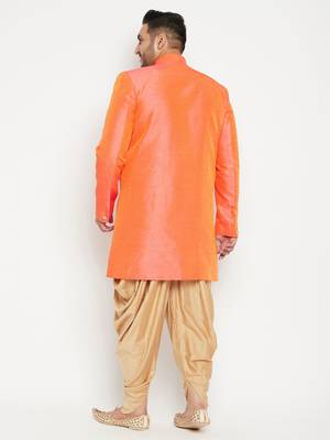 Orange woven silk blend sherwani 4