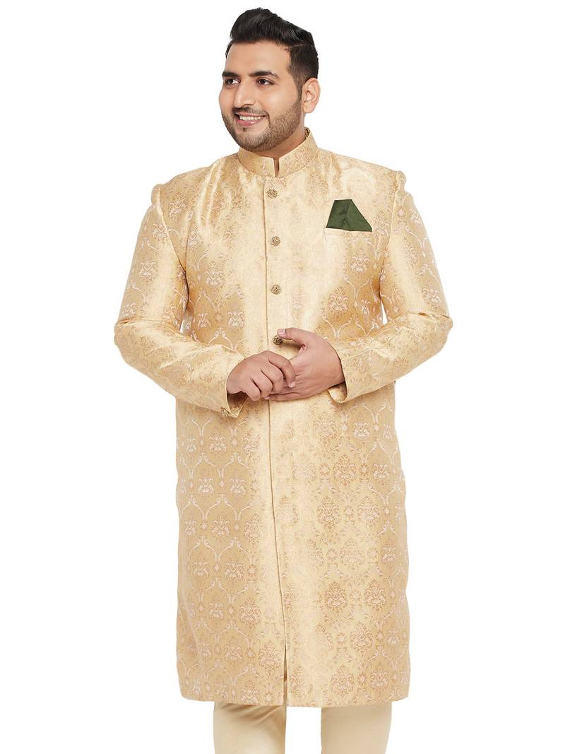 Gold woven silk blend men-kurtas